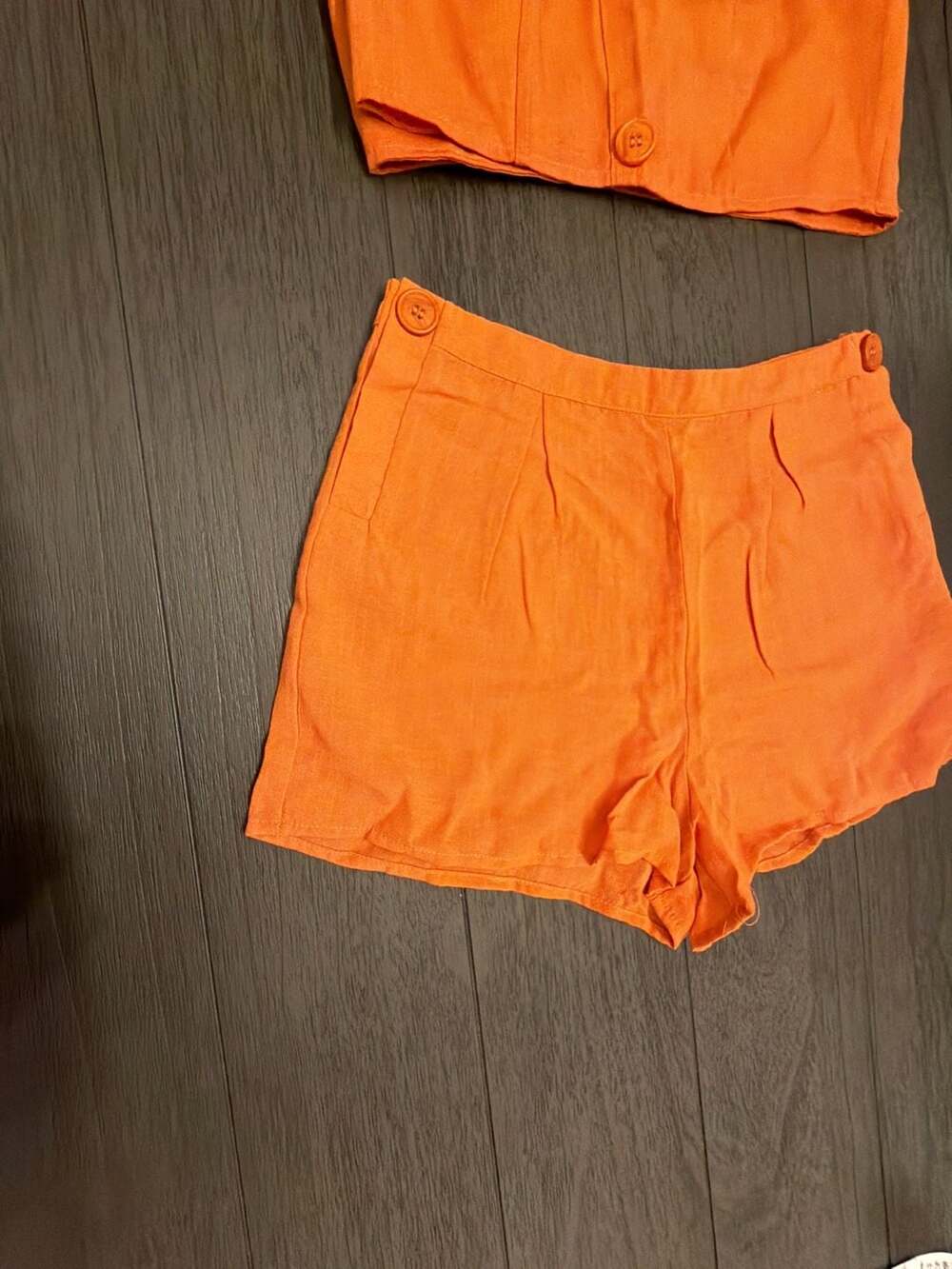 #35Nasty Gal Collection Orange Linen-Look Button-Up Crop Top and High-Waisted Sh - Picture 3 of 14